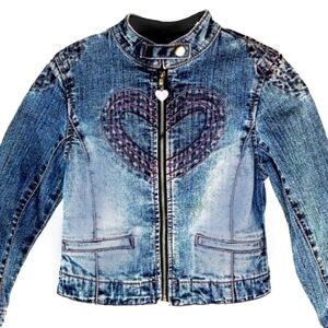 Girls Toddler Faded Blue  Denim Jacket with Heart Applique Sz 4T